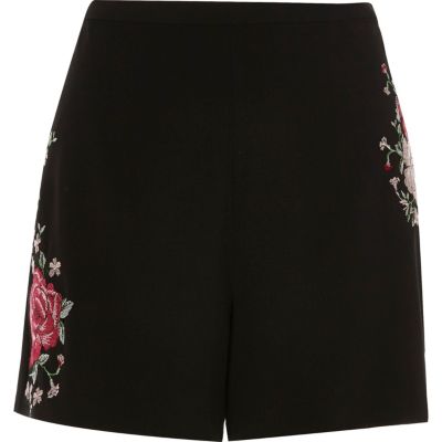 Black embroidered high waisted shorts